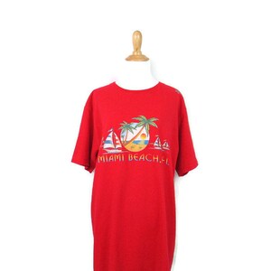 Miami Beach Florida Vintage T-Shirt 90&#39;s Florida Beach Scene Sailboat Palm Trees Adult Small Cotton Graphic Tee