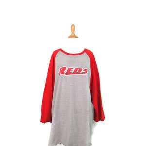 Cincinnati Reds Baseball T-Shirt, Vintage 2000s Cincy Red and Gray XL Raglan Baseball Shirt, Long Sleeve Ringer Style Tee