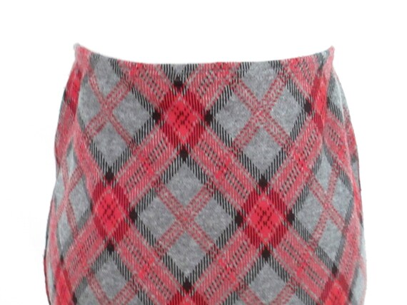 Vintage 90's Plaid Skirt Red & Gray Plaid Elastic… - image 4