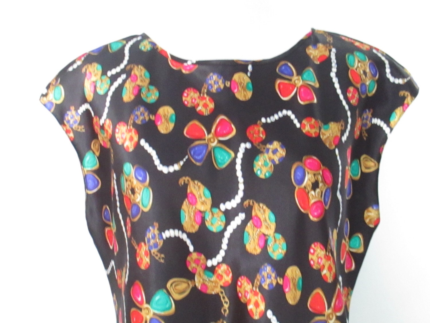 80's Silky Jewel Print Blouse Jewelry Themed Blouse Lucie - Etsy