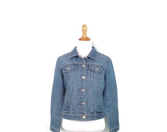 Vintage Old Navy Denim Jacket 90's Cropped Fit Women's Size Medium Blue Jean Jacket