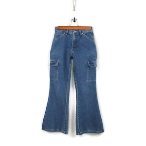 Vintage 90&#39;s Revolt Flare Leg Jeans Girl&#39;s Size 12 Velcro Cargo Pocket Denim 24 Inch Waist