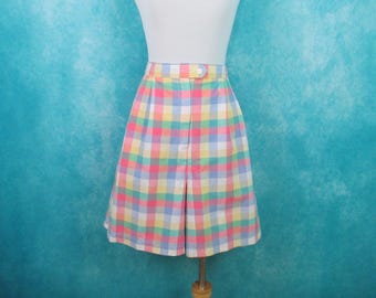 Bermuda feminina plissada xadrez pastel vintage tamanho 14