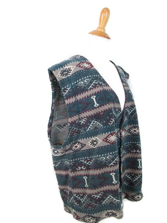 90's Button Front Abstract Striped Boho Vest Wome… - image 5