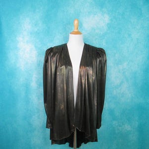 80&#39;s Metallic Gold & Black Sheer Padded Shoulder Jacket Women&#39;s Size 10