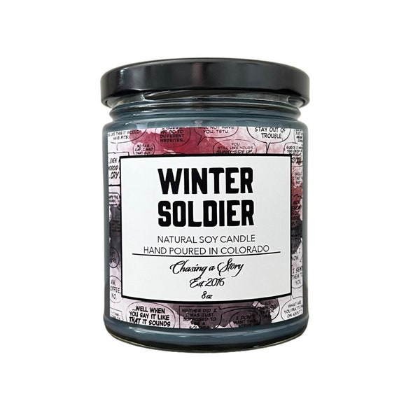 Soldado de invierno // 8oz Vela de soja - Bucky - Hecho a mano - Capitán - Regalos - Bookish - Vela de película - Regalos Geek - Sebastian Stan