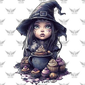 Enchanted Halloween Witch Art Print, Spooky Cupcakes Mystical Decor, Gothic-Cute Digital Download for Autumn & Halloween Lovers