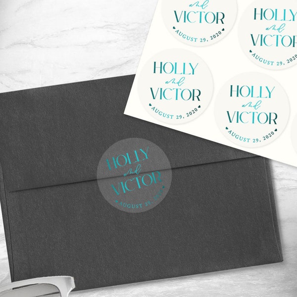 Real foil personalized wedding stickers – clear envelope seals for weddings – transparent circle labels – HOLLY