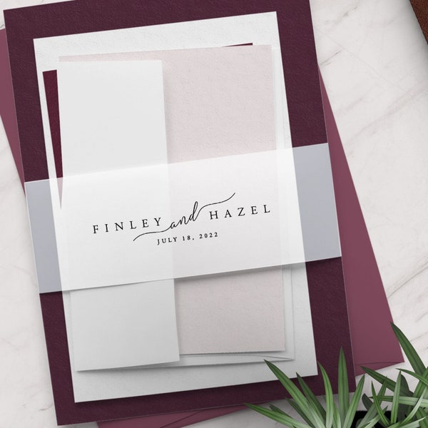 Personalized vellum belly band for wedding invitations - printed belly band - translucent vellum wedding invitation wrap - FINLEY
