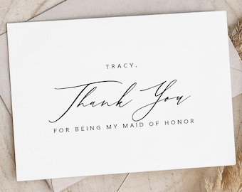 Thank you for being my maid of honor card - personalized wedding party thank you cards - foil maid of honor thanks card - TRACY