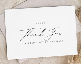 Thank you for being my bridesmaid card - wedding party thank you cards - foil bridesmaid thanks card - TRACY