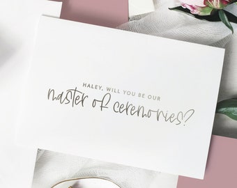 Will you be our master of ceremonies card - real foil personalized MC proposal card - HALEY