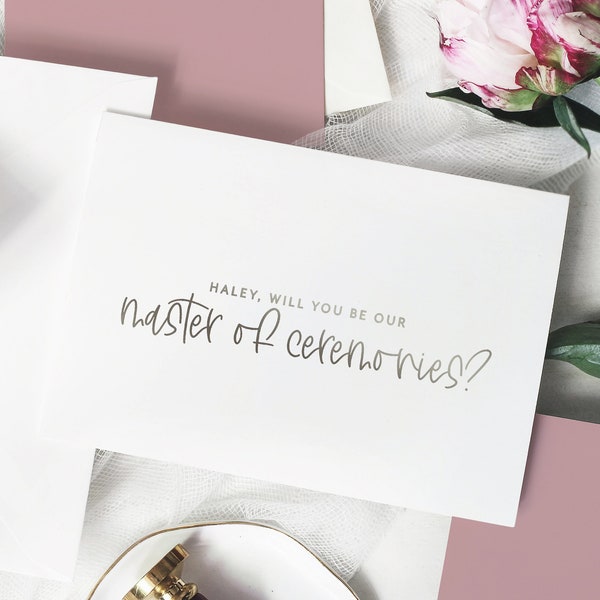 Will you be our master of ceremonies card - real foil personalized MC proposal card - HALEY