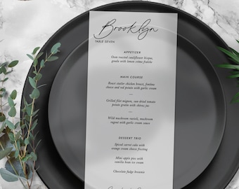Vellum wedding menu - Personalized translucent menu with guest names - Reception menu and place card - BROOKLYN