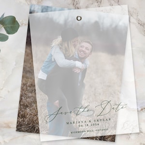 Cartes de réservation de mariage personnalisées - Réservez la date de mariage personnalisée avec photo - Carte de superposition vélin personnalisée - MARIANA