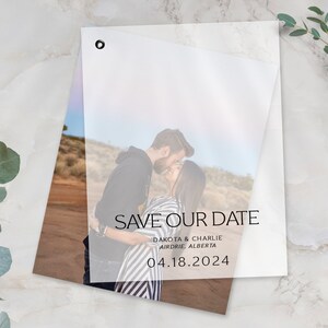 Réservez votre date de mariage personnalisée, réservez notre date avec photo, carte personnalisée en superposition de vélin, DAKOTA