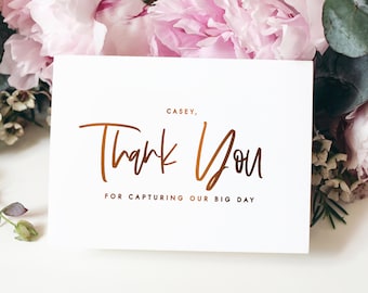 Thank you for capturing our big day wedding card - wedding vendor thank you card - foil photographer and videographer card - CASEY