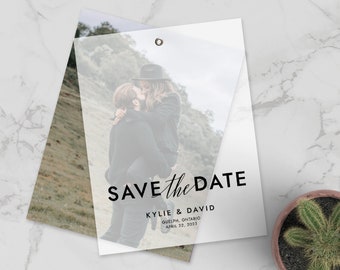 Save the date card - custom wedding save our date with photo - personalized vellum overlay card - KYLIE