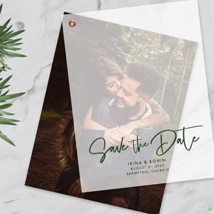 Retenez la date - réservez une date de mariage personnalisée avec photo - carte personnalisée en superposition de vélin - IRINA