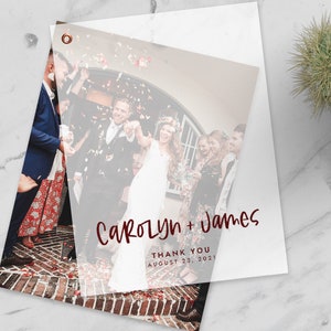 Cartes de remerciement avec photo de mariage - Carte de remerciement de mariage personnalisée - Carte de superposition vélin personnalisée - CAROLYN