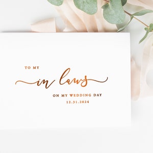 To my in-laws on my wedding day card on-the-day wedding cards foil parents, mother, father in law card BECCA image 1