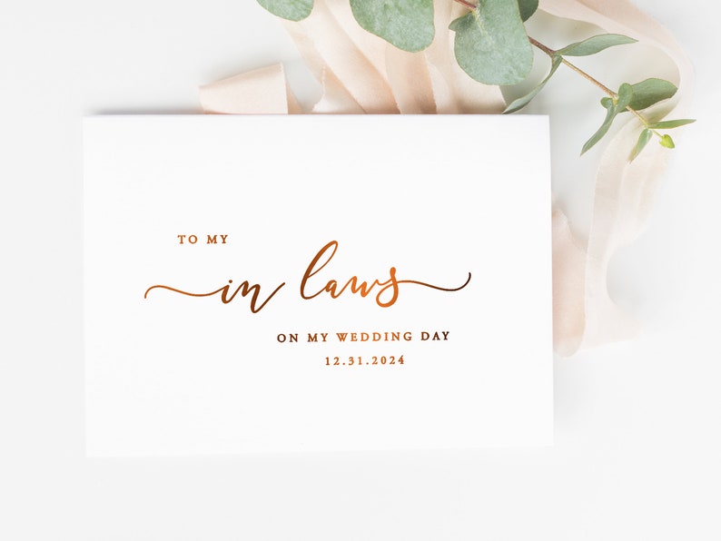 To my in-laws on my wedding day card on-the-day wedding cards foil parents, mother, father in law card BECCA image 1