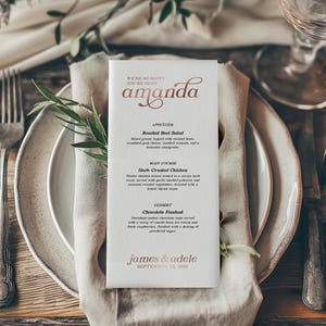 Menus de mariage imprimés sur papier d'aluminium - décoration de réception de mariage originale - menus personnalisés — ADELE