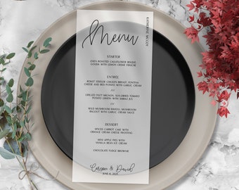 Vellum wedding menu - Personalized translucent menu with guest names - Reception menu and place card - KATHERINE