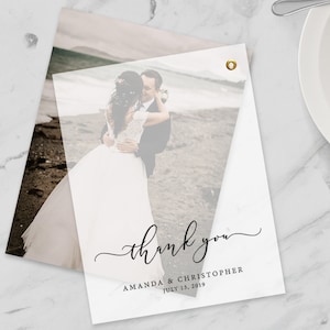 Cartes de remerciement avec photo de mariage - Carte de remerciement de mariage personnalisée - Carte de superposition vélin personnalisée - AMANDA