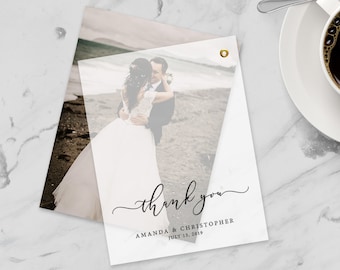 Wedding photo thank you cards - personalized wedding thank you - custom vellum overlay card - AMANDA