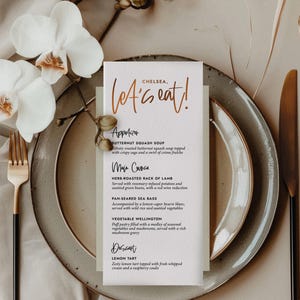 Menus de mariage imprimés sur papier d'aluminium - menus d'événements personnalisés - décoration de réception de mariage originale — CHELSEA