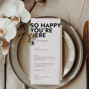 Menu de mariage moderne et audacieux imprimé - papeterie élégante de style mariage - menu de mariage personnalisé — LARISSA