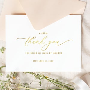 Carte de remerciement pour fête de mariage - Merci d'avoir été ma demoiselle d'honneur - élégante carte en aluminium - ALISON