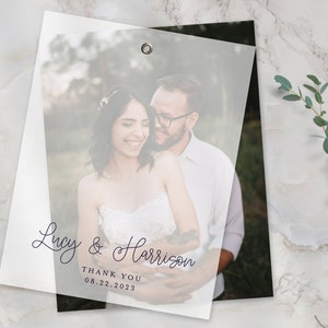 Cartes de remerciement avec photo de mariage - Carte de remerciement de mariage personnalisée - Carte photo personnalisée avec superposition de vélin - LUCY