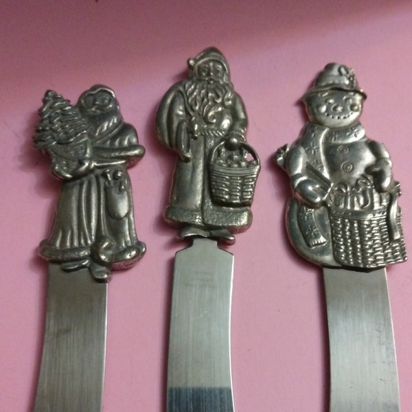 Vintage Longaberger Santa/Snowman Pewter Cheese Spreaders