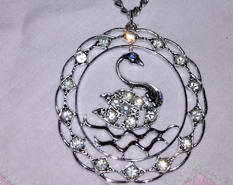 Vintage Sarah Coventry Swan Necklace, Silver Tone