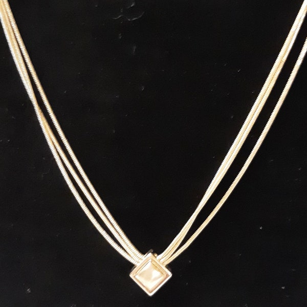 Vintage Napier Art Deco Square 3 strand Gold Tone Necklace