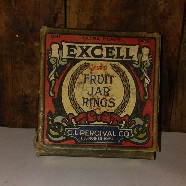 Bagues vintage pour bocal de fruits Excell, C.L. Perceval, Des Moines Iowa, Rare