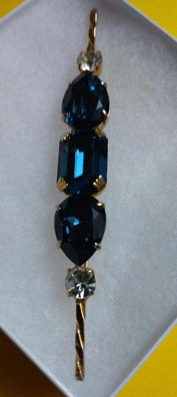 Vintage Schreiner Sapphire Blue Straight Bar Pin,… - image 1
