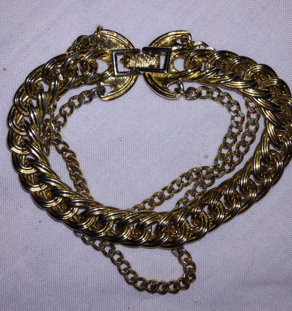 Vintage Signed Monet 3 Chain Bracelet, Gold Tone