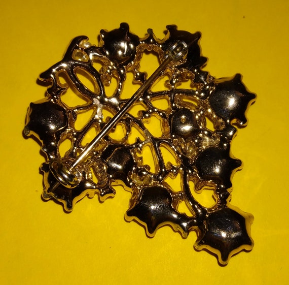 Vintage Beautiful Brown Brooch with Clear Rhinest… - image 3