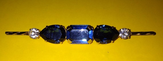 Vintage Schreiner Sapphire Blue Straight Bar Pin,… - image 3