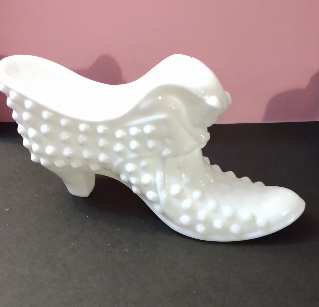 Vintage Fenton White Hobnail Shoe, Cat Head Etsy