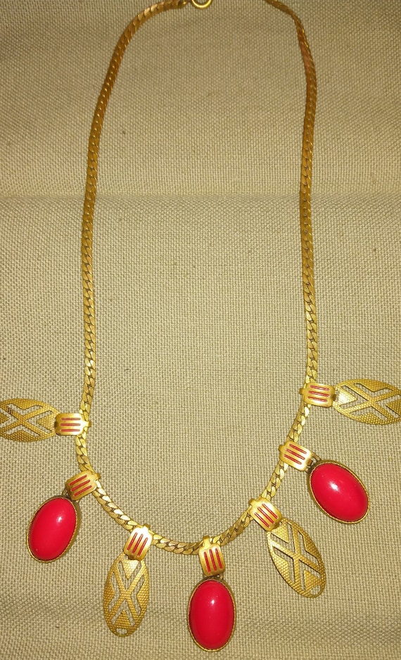 Vintage Gilded Red Coral Necklace