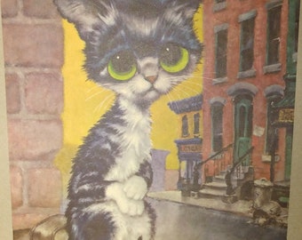 Vintage Set of 4 Pity Kitty Lithographs Gig, 14x10, No Frames