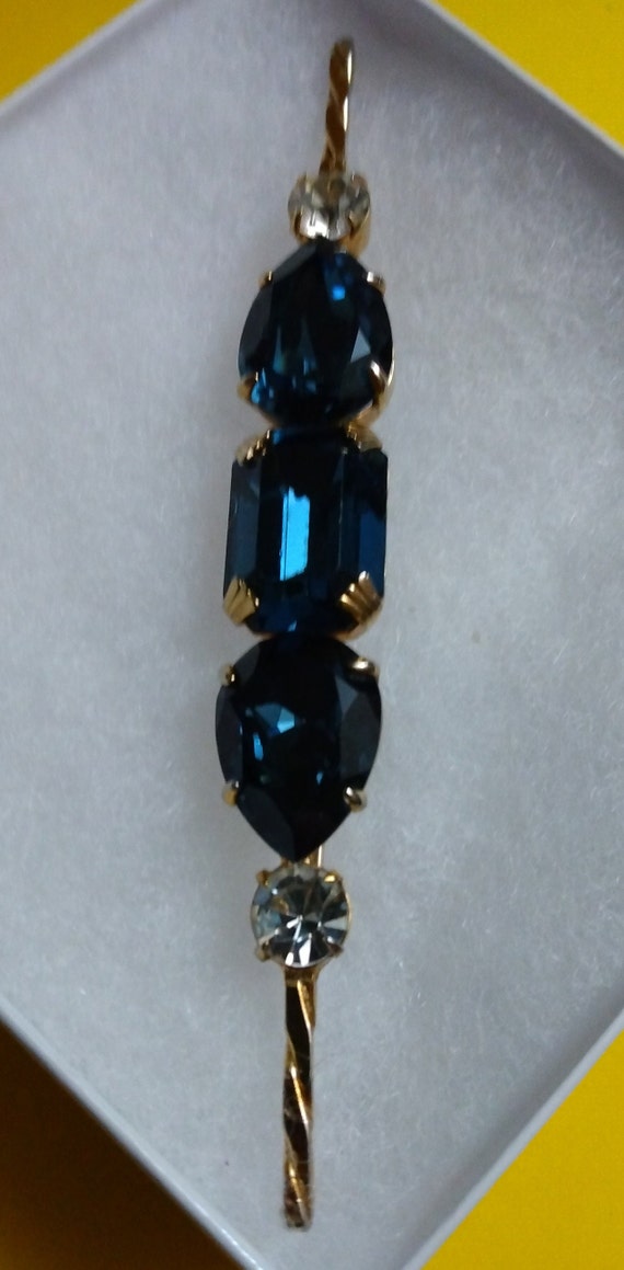 Vintage Schreiner Sapphire Blue Straight Bar Pin,… - image 2