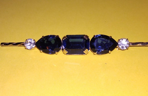 Vintage Schreiner Sapphire Blue Straight Bar Pin,… - image 4