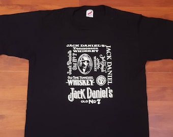 Late 80's/Early 90's Jack Daniels T-Shirt - Large - Made in USA JERZEES Grid Tag - Black Jack Daniels Shirt - Vintage Jack Daniels Shirt