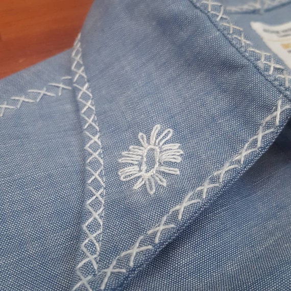 70's Embroidered and Embellished Big Mac Chambray… - image 4