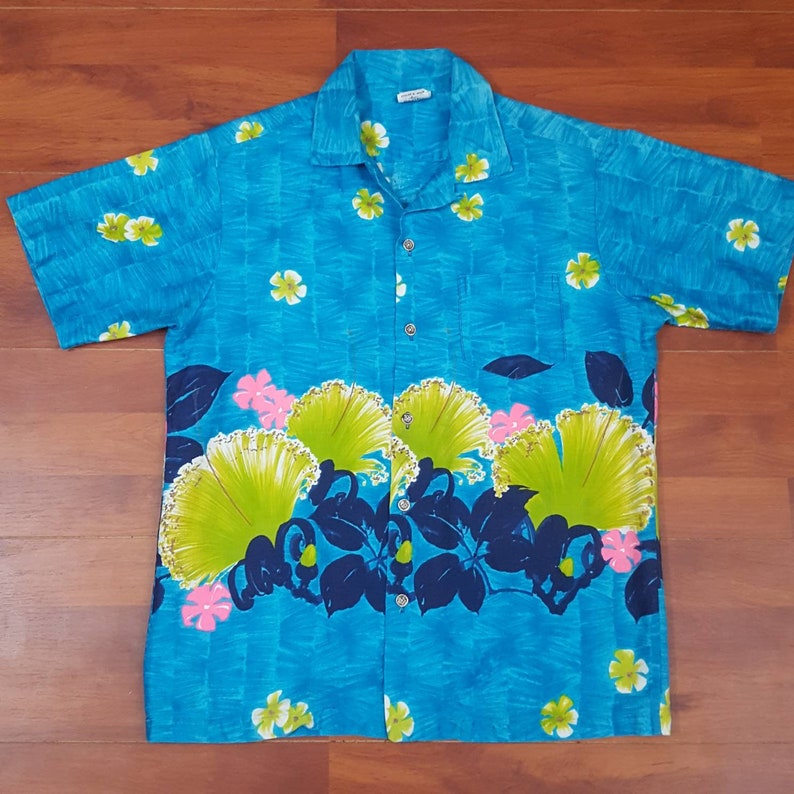 50's or 60's Hawaiian Surf Pacific Sportswear Shirt Fits Like S/M Made in USA Vintage Hawaiian Shirt Blue Green Pink Vintage Aloha image 1